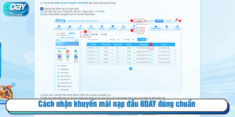 Cách nhận khuyến mãi nạp đầu 8DAY đúng chuẩn
