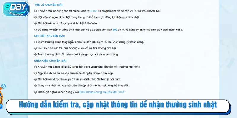 Hướng dẫn kiểm tra, cập nhật thông tin để nhận thưởng sinh nhật