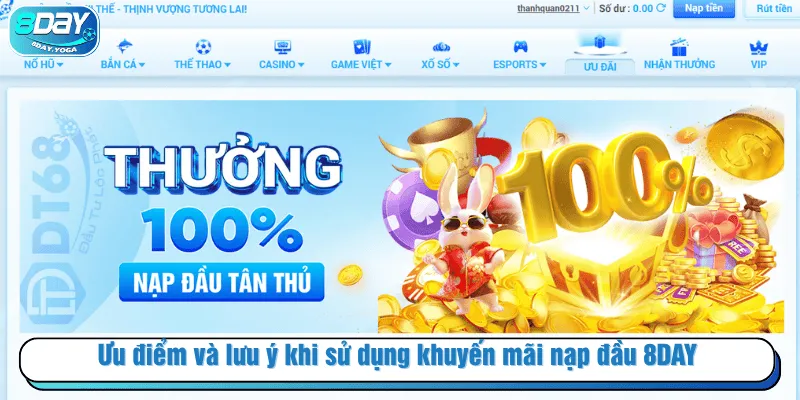 Ưu điểm và lưu ý khi sử dụng khuyến mãi nạp đầu 8DAY